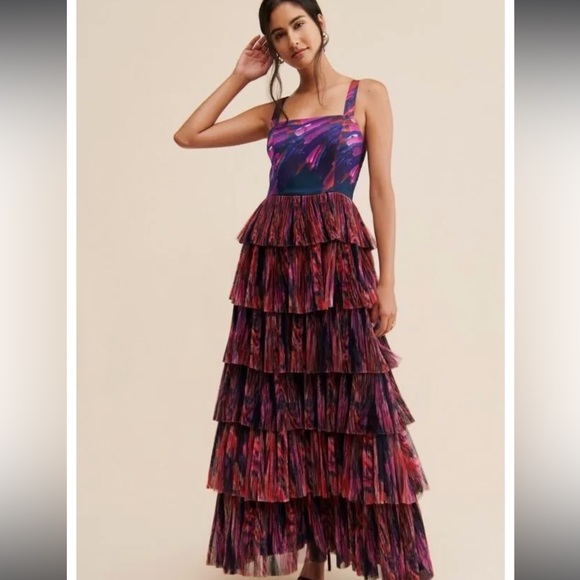 Anthropologie Vibrant Purple and Pink Tiered Maxi Dress - Picture 2 of 10